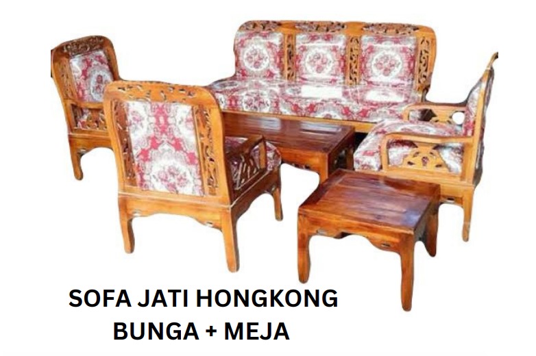Sofa Jati Hongkong Bunga + Meja